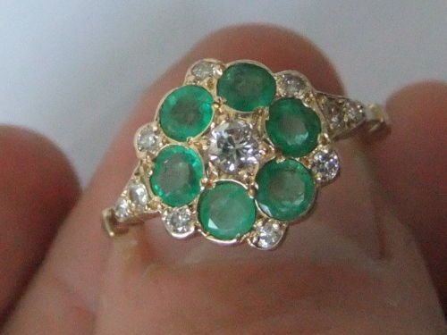 fig 1. Stunning Victorian 15ct gold Diamond & Emerald ring.