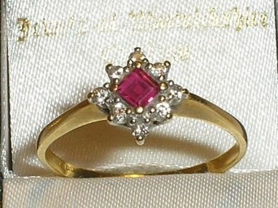 Stunning Art Deco 18ct Gold & Platinum Old Cut Diamond & Ruby Ring - R - Beautiful
