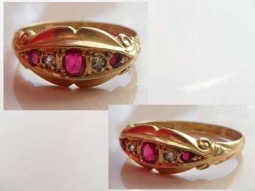 Stunning Antique 1911 18ct Gold  Diamonds & Rubys Ring : Uk: N
