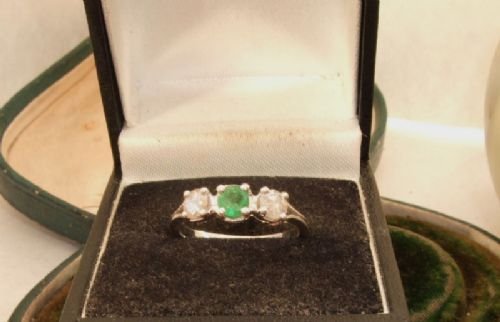 fig 1. Stunning Art Deco 18ct White Gold Emerald and Diamond Ring