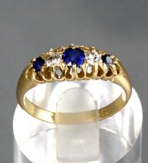 Stunning Edwardian 18ct Gold Ring with Sapphires & Diamonds
