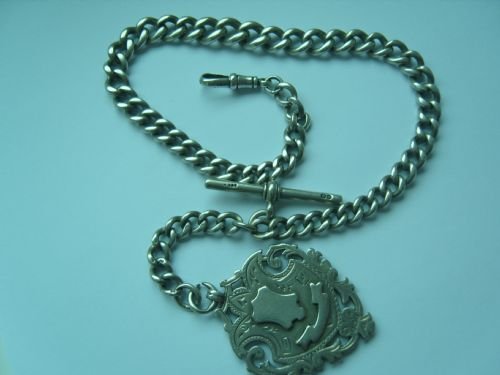 Superb Victorian Heavy Guage Hallmarked Silver Albert Chain & Large Fob