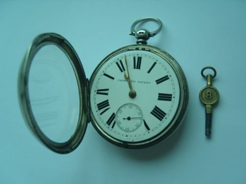 fig 2. Superb Victorian Silver Fusee Pocket Watch Complete With Heavy Silver Albert Chain & Fob