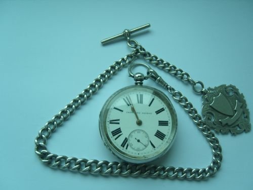 Superb Victorian Silver Fusee Pocket Watch Complete with Heavy Silver Albert Chain & Fob