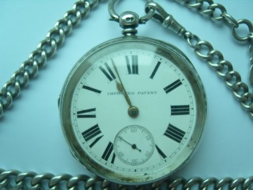 fig 1. Superb Victorian Silver Fusee Pocket Watch Complete With Heavy Silver Albert Chain & Fob