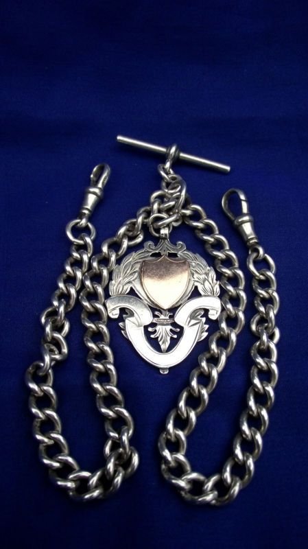 
Sterling Silver Double Ended Slide Through Watch Chain and Fob