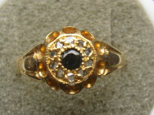 Rare Early Victorian 18ct Gold Diamond and Sapphire Ring