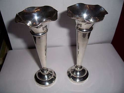 Lovely Pair of Edwardian Silver Bud Vases