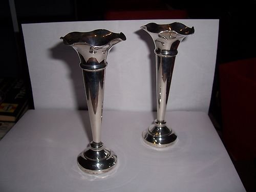 fig 1. Lovely Pair of Edwardian Silver Bud Vases