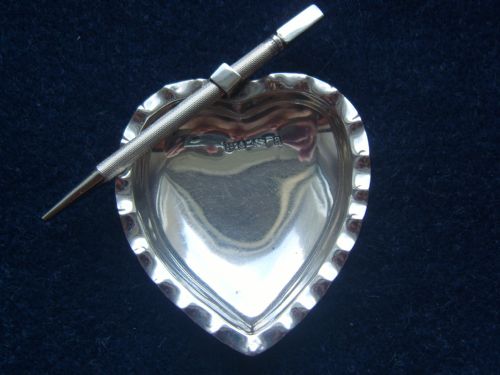 fig 1. Lovely Victorian Hallmarked Silver Heart Shaped Dish & Pencil