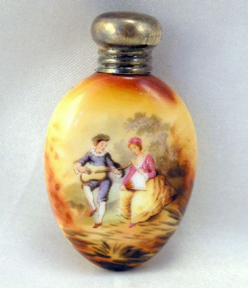 Stunning Edwardian Solid Silver Top Perfume Bottle Hand Painted 1903
