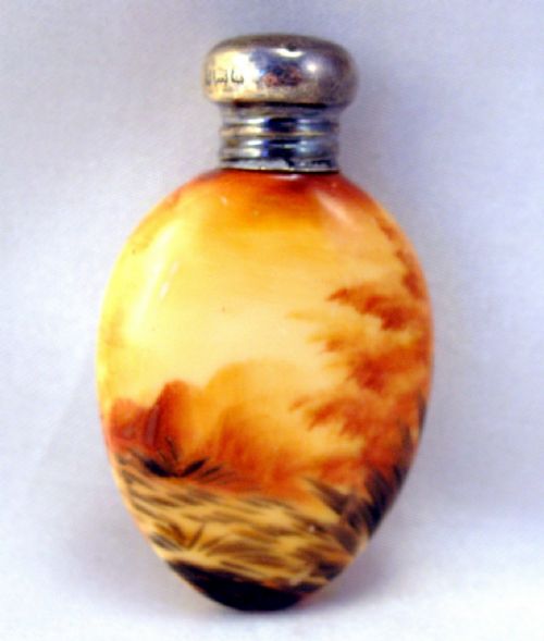 fig 1. Stunning Edwardian Solid Silver Top PERFUME BOTTLE Hand Painted 1903
