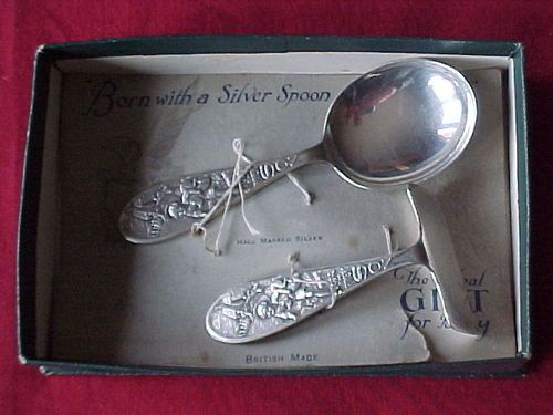 Lovely Glasgow 1930 Solid Silver Christening Set Tom the Pipers Son 
