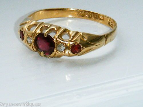 fig 1. LOVELY ANTIQUE 18CT GOLD RUBY & DIAMOND RING SIZE O