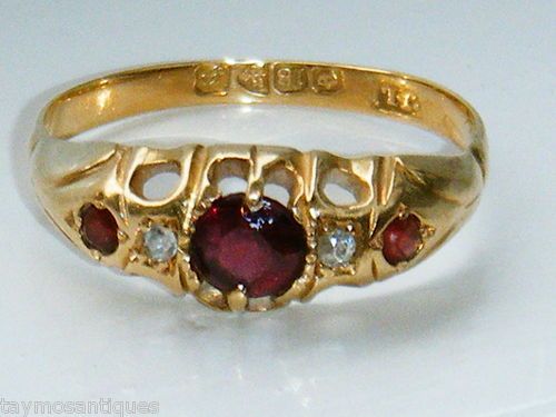 fig 2. LOVELY ANTIQUE 18CT GOLD RUBY & DIAMOND RING SIZE O