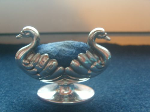 Very Rare Victorian Silver Double Swan Pin Cushion