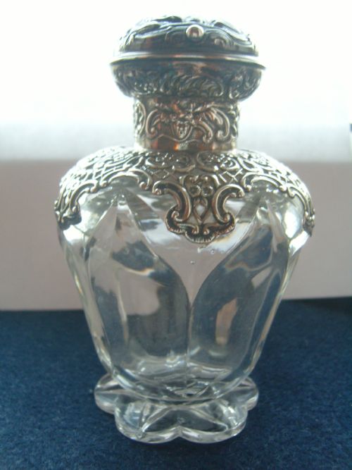 Stunning Victorian Cut Glass and Silver Large Perfume Bottle