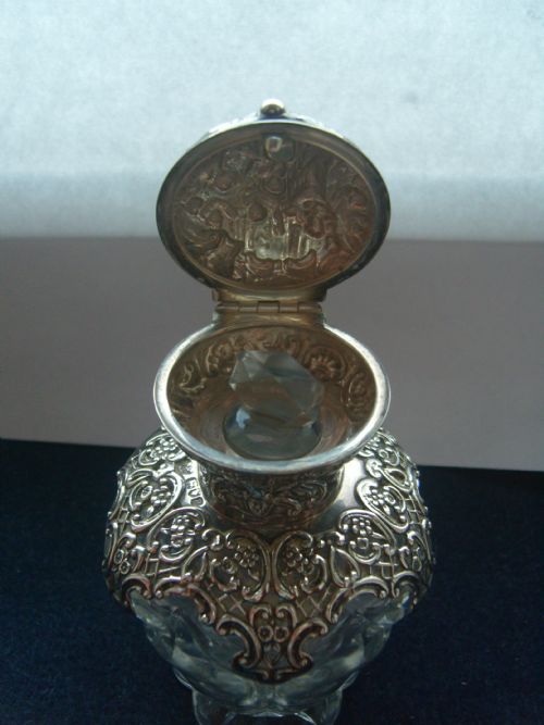 fig 1. Stunning Victorian Cut Glass and Silver Large Perfume Bottle