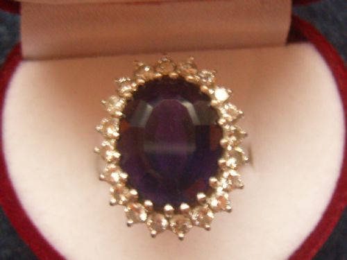 fig 1. Beautiful Amethyst & Diamond 18ct White Gold Ring 1940s 6ct Amethyst 0.8ct Diamonds.