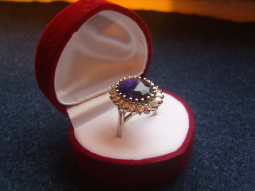 fig 2. Beautiful Amethyst & Diamond 18ct White Gold Ring 1940s 6ct Amethyst 0.8ct Diamonds.