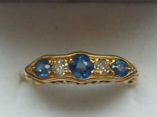 Victorian Ceylon Sapphire and Diamond 18ct Gold Victorian Ring Hallmarked in 1864
