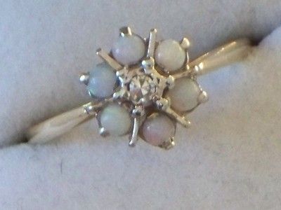 Lovely Art Deco 18ct Gold Opal and Diamond Cluster Ring
