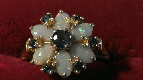 Stunning 14 Carat Gold Opal & Sapphire Victorian Ring