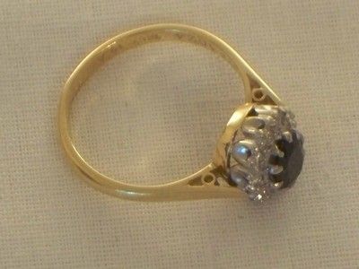 fig 3. STUNNING ART DECO 18CT GOLD LADIES SAPPHIRE DIAMOND CLUSTER RING
