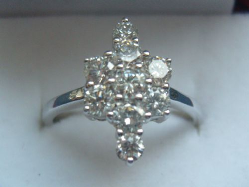 Georgeous Art Deco 18ct White Gold 1ct Diamond Cluster Ring Stylised Cross