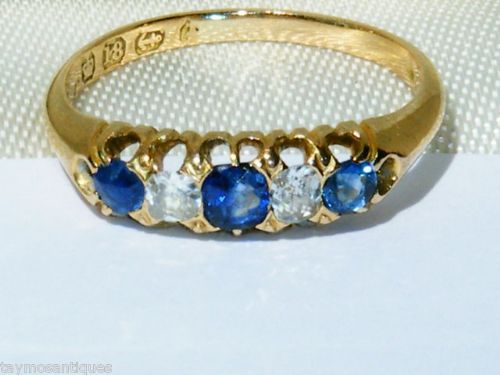 Stunning 18ct Gold Antique Sapphire & Old Cut Diamond Ring Size M