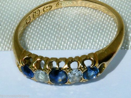 fig 1. STUNNING 18CT GOLD ANTIQUE SAPPHIRE & OLD CUT DIAMOND RING SIZE M