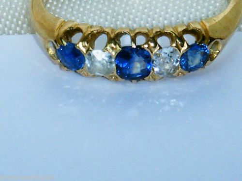 fig 2. STUNNING 18CT GOLD ANTIQUE SAPPHIRE & OLD CUT DIAMOND RING SIZE M