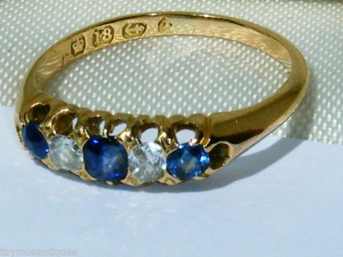fig 3. STUNNING 18CT GOLD ANTIQUE SAPPHIRE & OLD CUT DIAMOND RING SIZE M