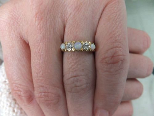 fig 1. Lovely 1930s Opal & Diamond 18ct gold ring.