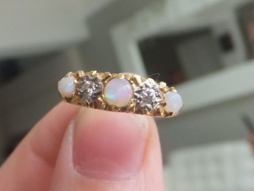 fig 2. Lovely 1930s Opal & Diamond 18ct gold ring.