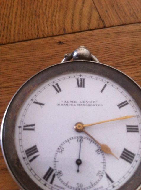 fig 1. Antique Edwardian Silver Pocket Watch -H. Samuel Acme Lever Circa 1910.