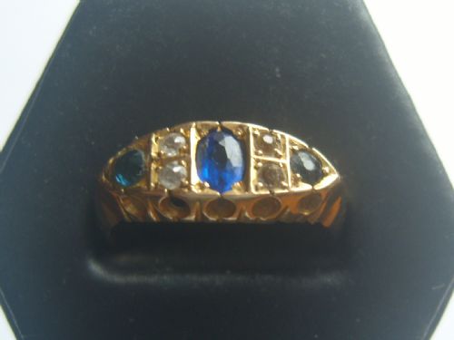 fig 1. Victorian 18ct Gold Gypsy Setting Sapphire and Diamond Ring Birmingham 1863