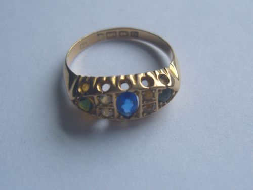 fig 2. Victorian 18ct Gold Gypsy Setting Sapphire and Diamond Ring Birmingham 1863