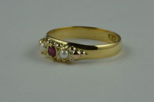 fig 2. Rare Antique Victorian Hallmarked 18ct Yellow & Rose Gold Ruby & Pearl Ring