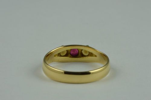 fig 3. Rare Antique Victorian Hallmarked 18ct Yellow & Rose Gold Ruby & Pearl Ring