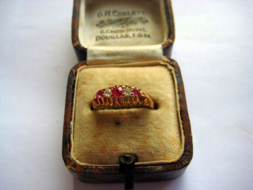 fig 1. Superb Edwardian Antique 18ct Gold Diamond & Ruby Ring Birmingham 1907