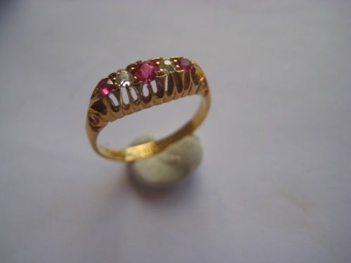fig 2. Superb Edwardian Antique 18ct Gold Diamond & Ruby Ring Birmingham 1907