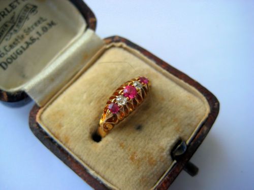 fig 3. Superb Edwardian Antique 18ct Gold Diamond & Ruby Ring Birmingham 1907
