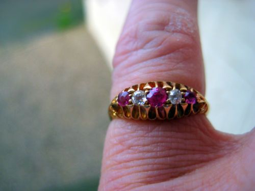 fig 4. Superb Edwardian Antique 18ct Gold Diamond & Ruby Ring Birmingham 1907