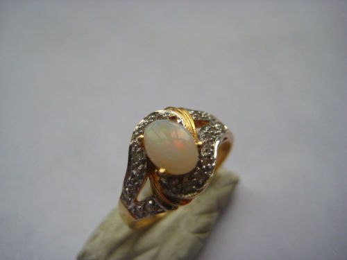 fig 1. Lovely Art Deco 14ct Gold Diamond and Opal Ring