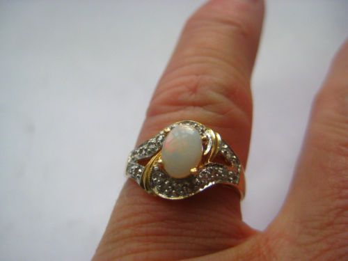 fig 2. Lovely Art Deco 14ct Gold Diamond and Opal Ring
