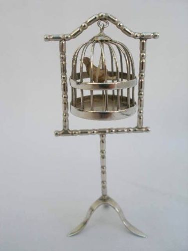 Fine Dutch Silver Miniature Model of a Hanging Bird Cage by Herbert Hooijkaas.