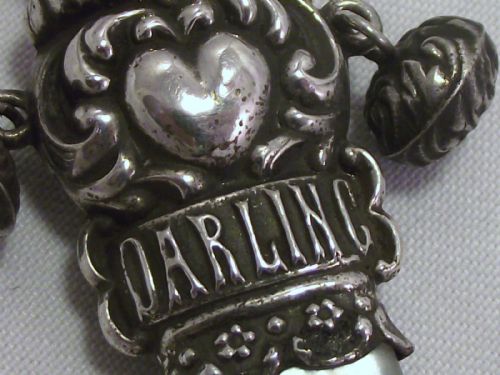 fig 1. SUPER MOTHER OF PEARL & SILVER RATTLE WITH WHISTLE AND BELLS 1917 ADIE & LOVEKIN 