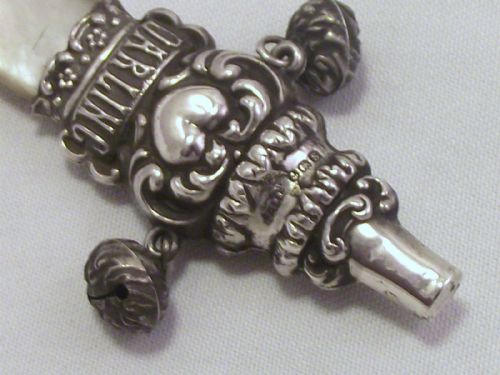 fig 3. SUPER MOTHER OF PEARL & SILVER RATTLE WITH WHISTLE AND BELLS 1917 ADIE & LOVEKIN 