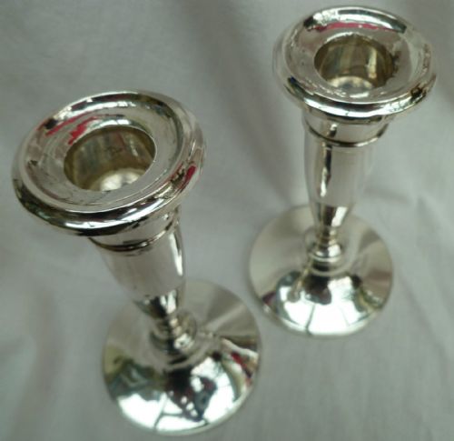 fig 3. LOVELY PAIR OF SOLID STERLING SILVER CANDLESTICKS BIRMINGHAM 1919 194 grams